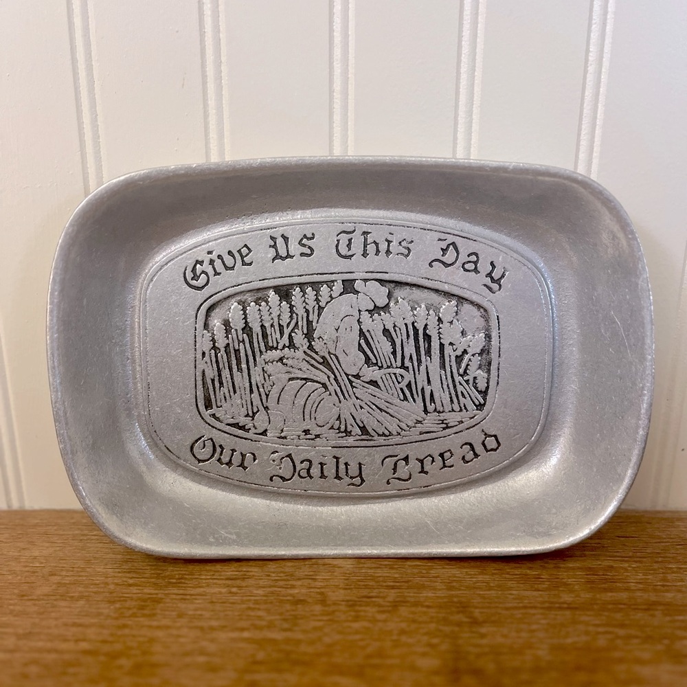 Antique Silver/Pewter Decorative Tray with Engraving